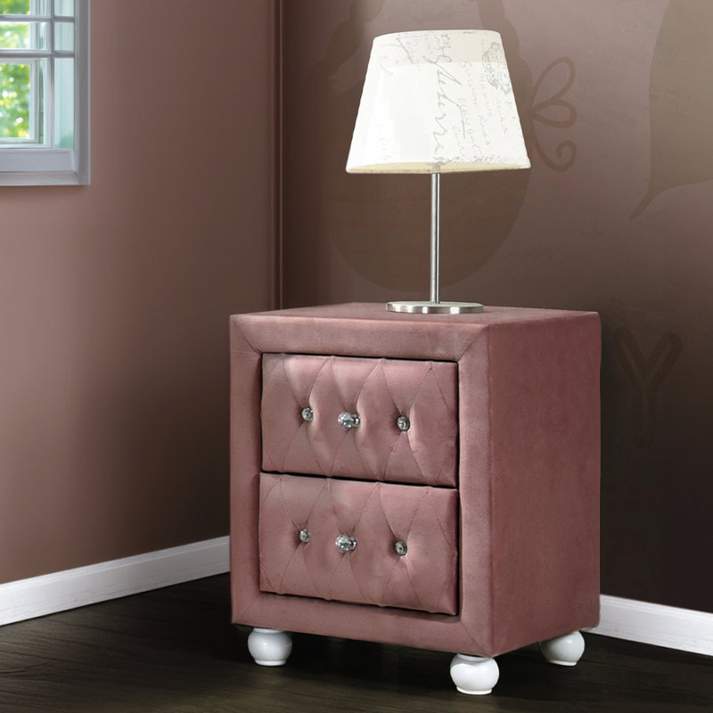 Elegant Pink Nightstand With Spacious Drawers - Enhance Bedroom Ambiance And Style Pulls Accent