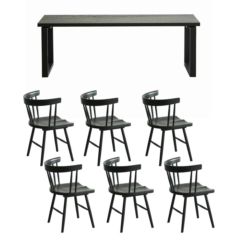 Ensemble de table de salle à manger simple en bois de frêne massif noir, H 29,53 po x L 94,49 po x l 35,43 po