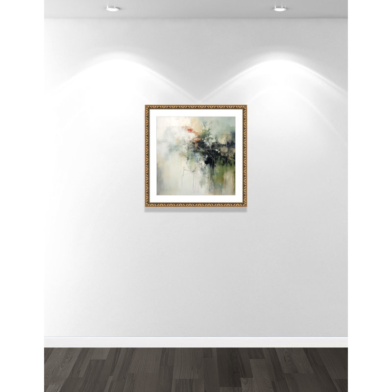 «Green Abstraction I Print» par Irena Orlov, L 28,5 po x H 28,5 po, Imprimé mat, Perles de feuilles dorées