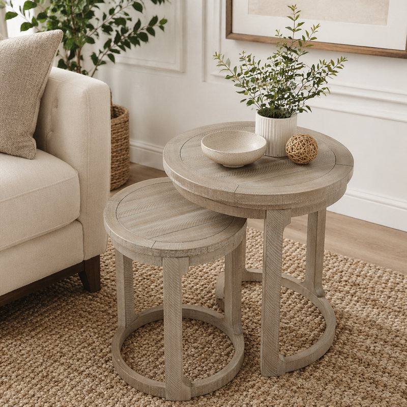 Ensemble de tables rondes 24 "2PCS, Light Brown
