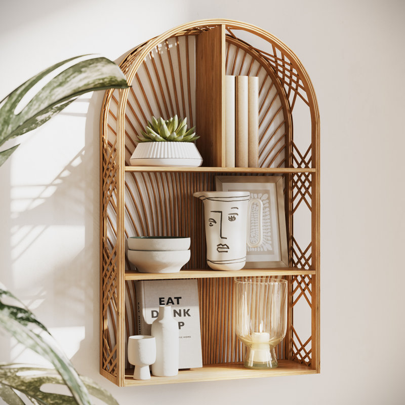 Crosstown Arch Rattan Tiered Wall Shelf