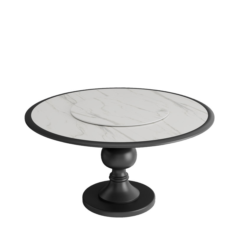 Luxury Modern 4-seater Round Solid Wood Base Dining Table With Lazy Susan
