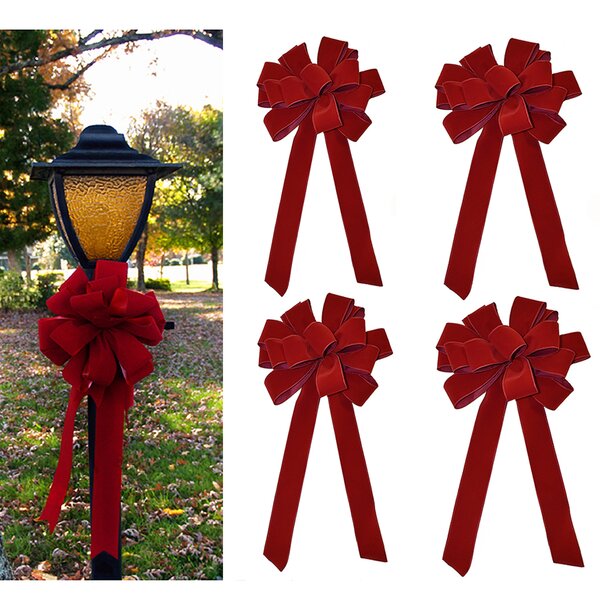 9 inch x 16 inch Decorative Red Velvet Christmas Bows (10 Pack)