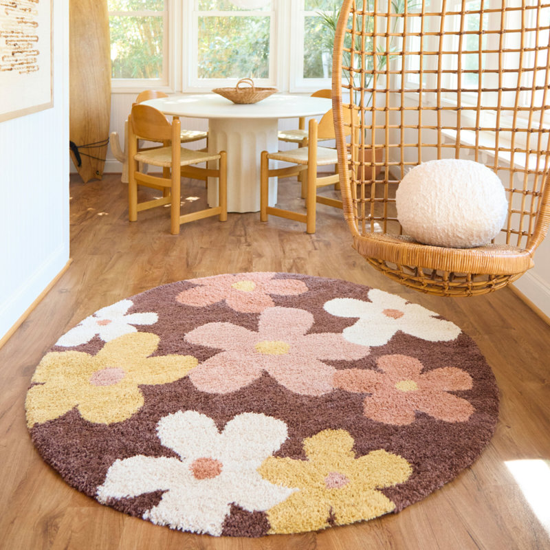Tapis rond brun / rose pour enfants Daphne