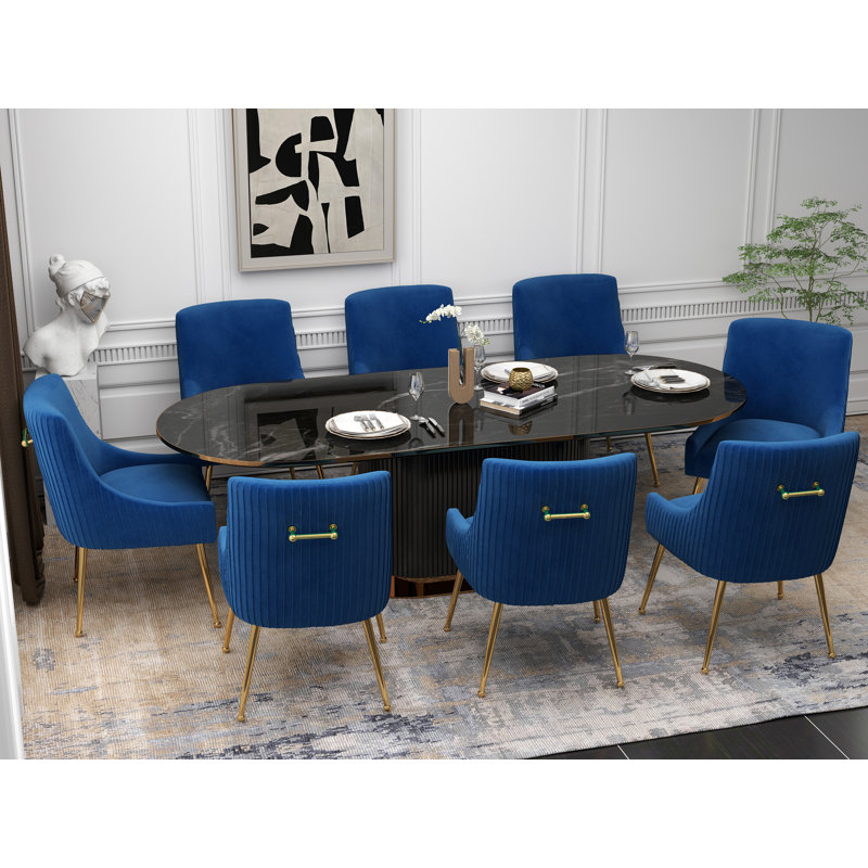 Chaise d'appoint en velours Baudel, Bleu marine