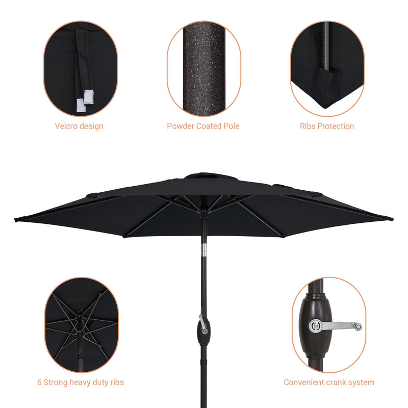 Parasol de marché d'extérieur 7,5 pi avec bouton-poussoir inclinable Doreon, Noir