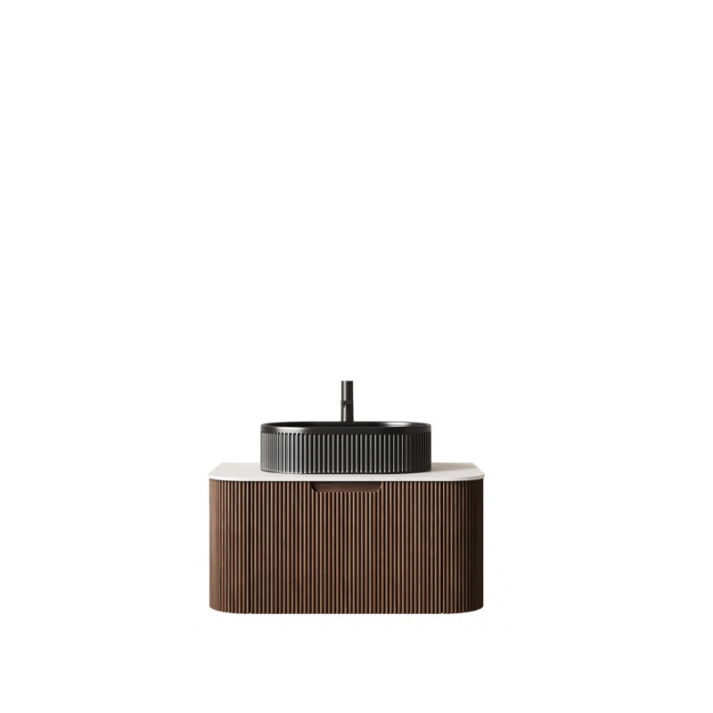Ensemble de meuble-lavabo mural incurvé à rayures 30 po avec lavabo vasque en céramique Annora, Black Oval, 30"
