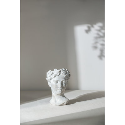 Greek Style Cement Head Planter  Indoor Outdoor Home Garden Decor, D7" X 11"