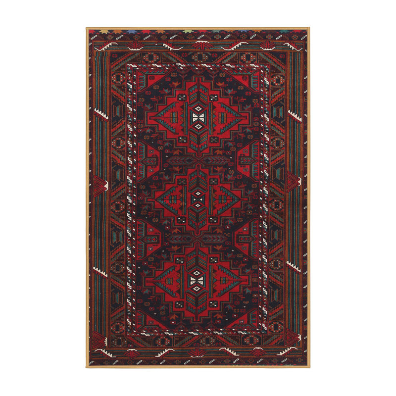 Tapis à motif oriental rouge / noir, Rectangle 7 pi x 10 pi