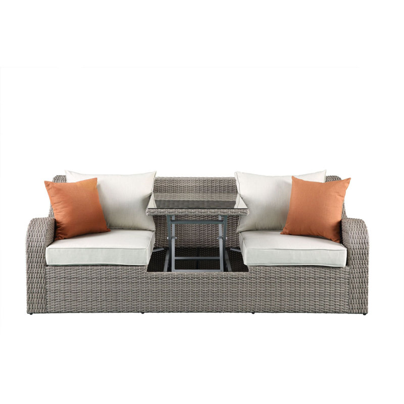 Bitanya 82''L Outdoor Patio Sectional Sofa with 2 Pillows and 2 Ottomans in Beige and Gray