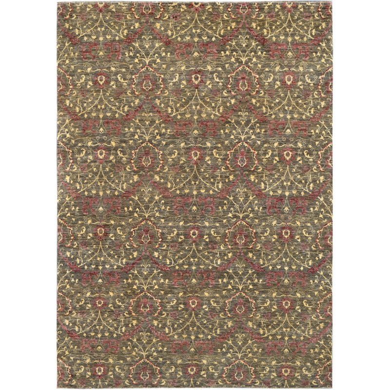  tapis Vert / Rouge Noué à La Main