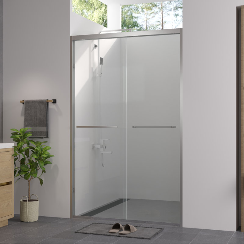 44 - 48 po x 76 po, cabine de douche coulissante en verre, porte de salle de bain double avec verre trempé transparent de 1/4 po (6 mm), tendance et sécuritaire, installation étape par étape