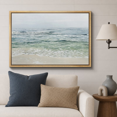 Serene Coastal Waves on Sandy Beach - Pictures Extra Large Framed Canvas Print Wall Art