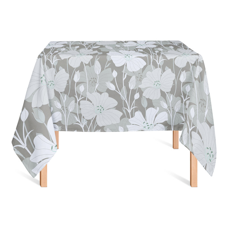 Floral Blooms Green 2 Tablecloth, Gray