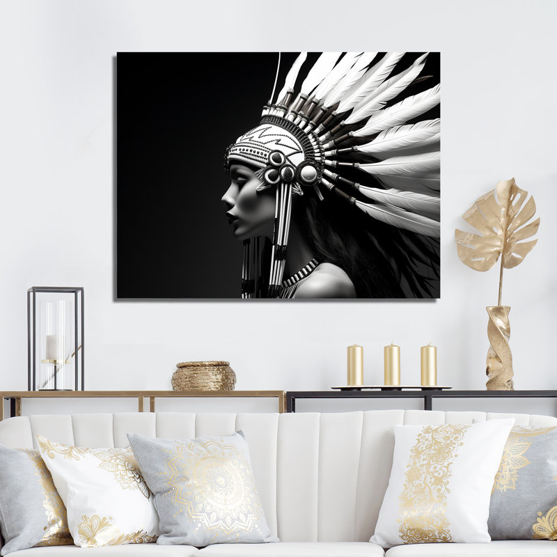 Femme esprit noir et blanc sur toile, Toile tendue, H 24 po x l 32 po x P 1 po