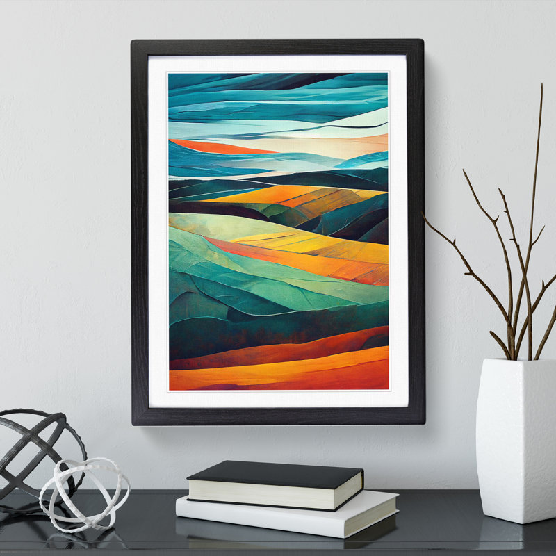 Meadow Landscape in Abstract No.3 - Framed Print, Black, 64cm H x 46cm W