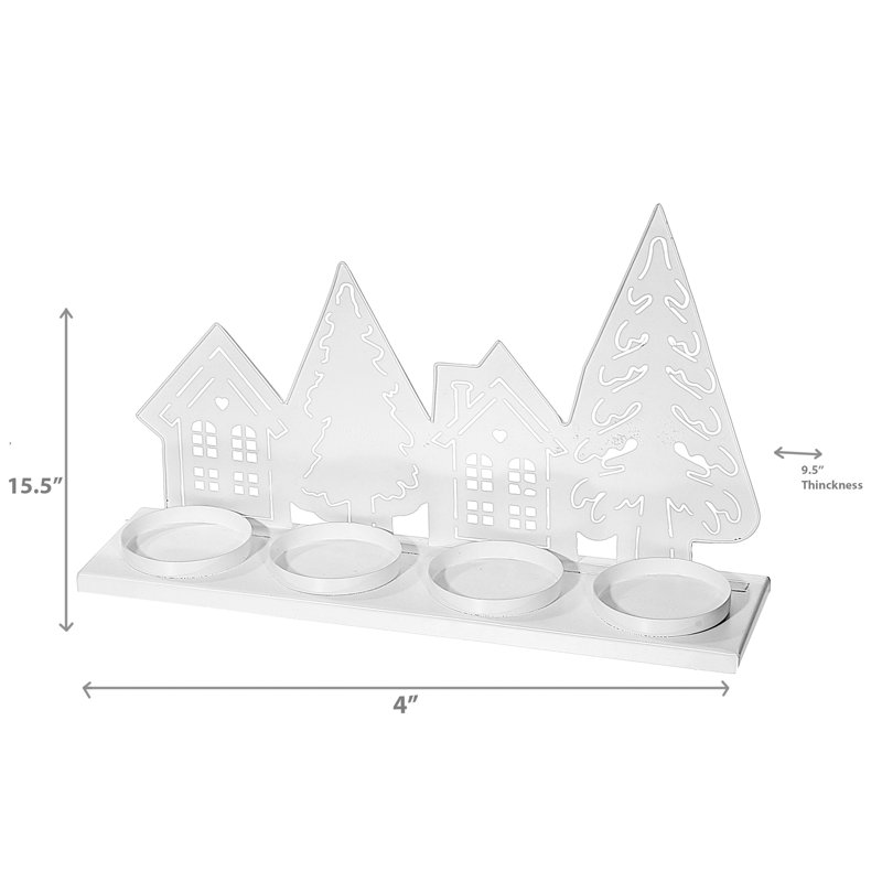Metal Tree & House With 4 Tealight Holder, White