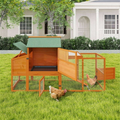 Portable Mobile Chicken House With Nesting Box, Sun Panel, Anti-Theft Door, Backyard Poultry Villa, 82.28 Inches Large Space