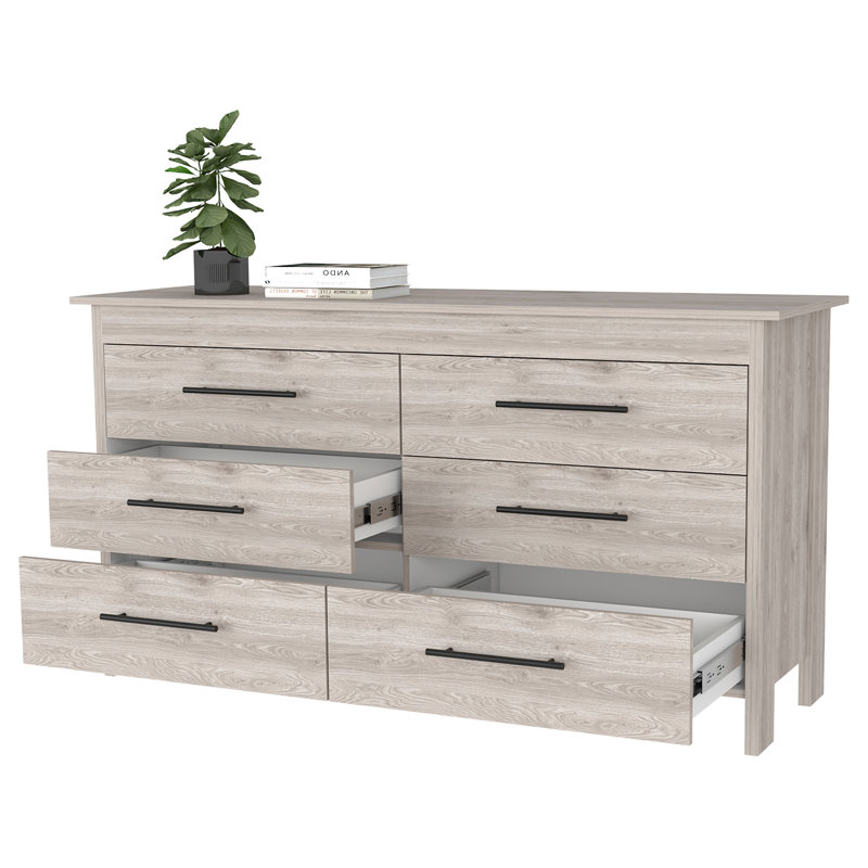 Commode rectangulaire à 6 tiroirs Southington - gris clair, Gris clair