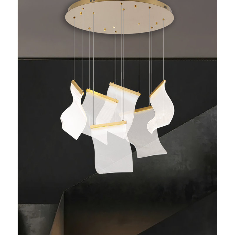 Lustre à 6 lumières à DEL en acrylique en forme de cascade à lumières multiples