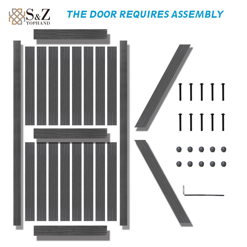 MDF Barn Door Easy Assembly -Solid Slab Covered with Water-Proof PVC Surface with Hardware Kit, Dark Gray, 54" x 84"