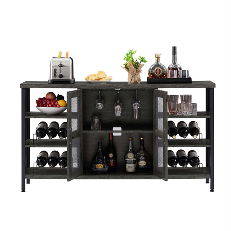 Industrial Wine Bar Cabinet, Dark Grey