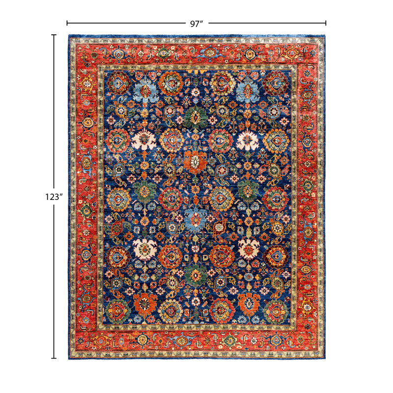 Tapis unique noué à la main bleu raffiné 8 pi 1 po x 10 pi 3 po Raffin
