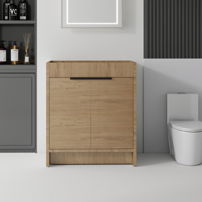 Armoire de meuble-lavabo autoportante en contreplaqué de chêne 30 po avec rangement à double porte, armoire seulement