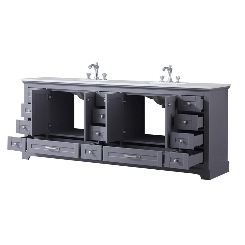 Lexora 84" Dark Grey Double Vanity with White Quartz Top