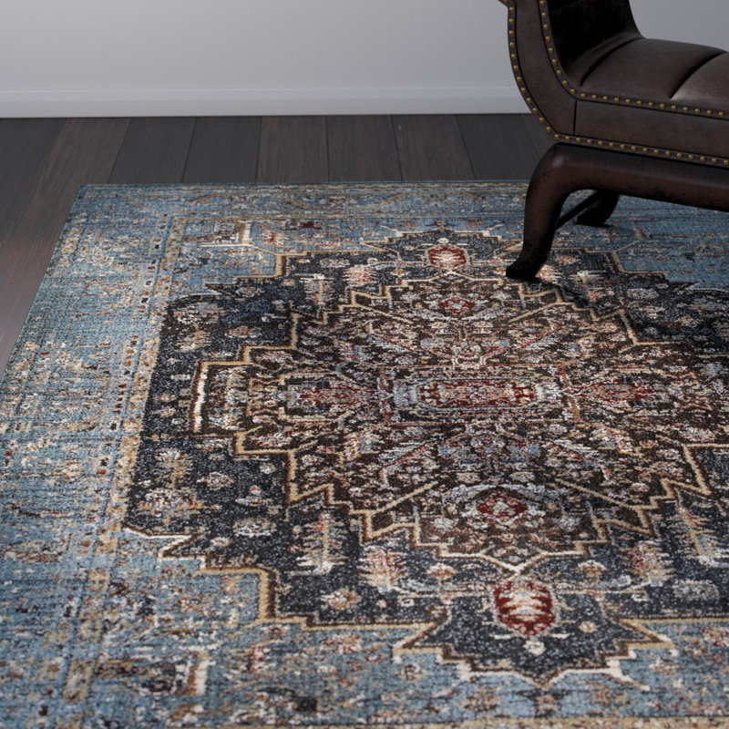 Tapis bleu / bleu marine Donaldina, Rectangle 9 pi 10 po x 12 pi 10 po