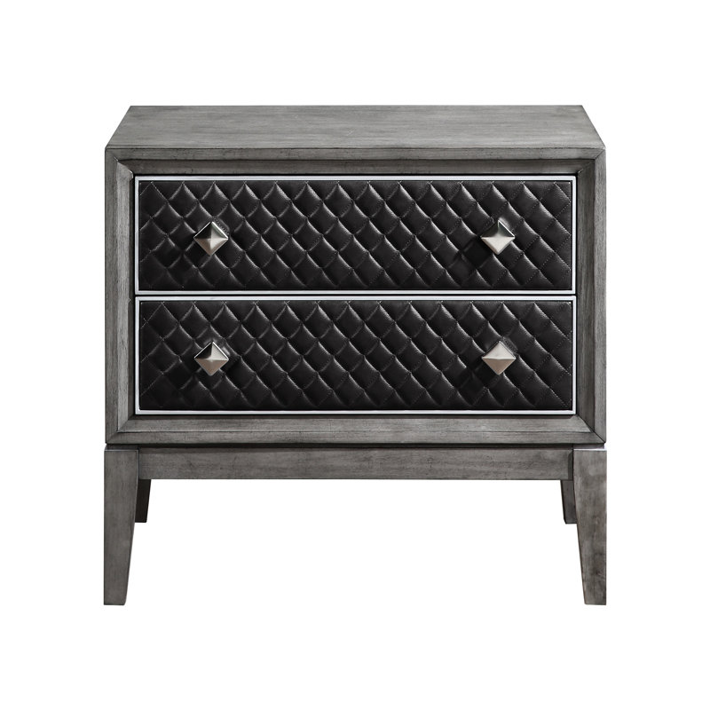 Mobilier de chambre à coucher 2, gris, similicuir rembourré, table de chevet en placage de bouleau, 2 tiroirs, cuir, base d'ingénierie