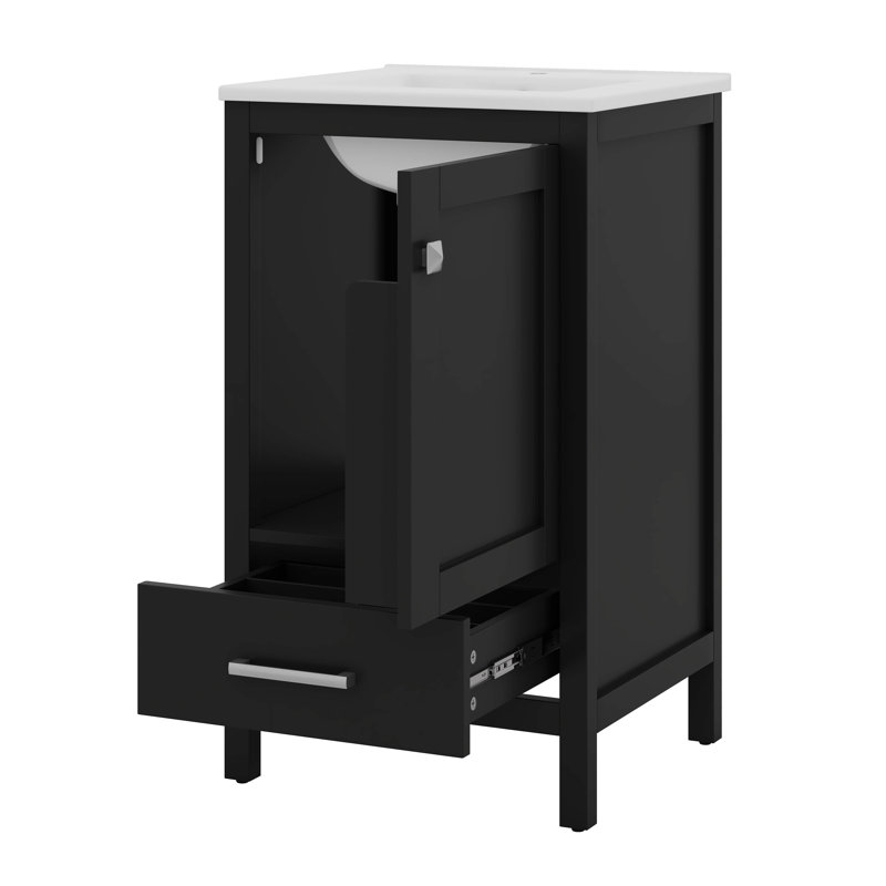 Meuble-lavabo moderne avec lavabo en céramique, organisateur de porte double couche, tiroir de séparation, patins réglables