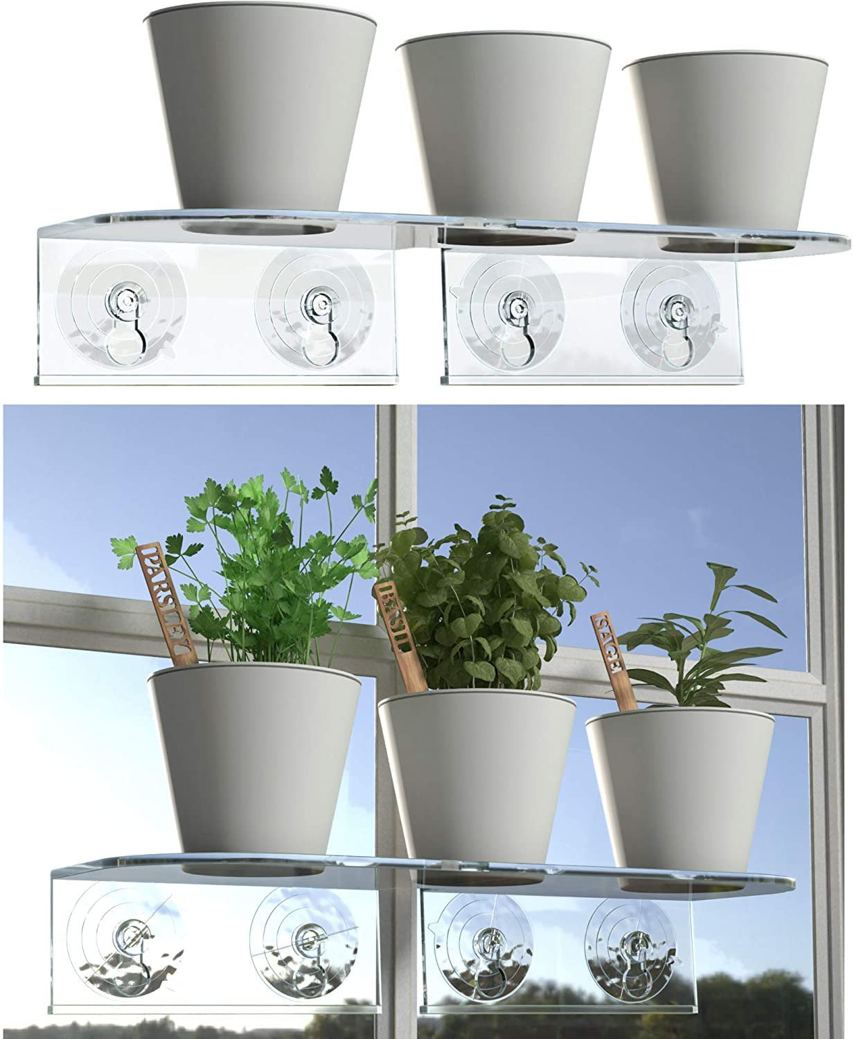 Window Garden + Double Veg Ledge Suction Cup Window Shelf