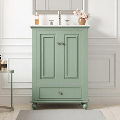 Meuble-lavabo de 24 po avec lavabo en céramique, armoire de rangement avec portes à fermeture douce, armoire de salle de bain avec tiroir et séparateurs de tiroir
