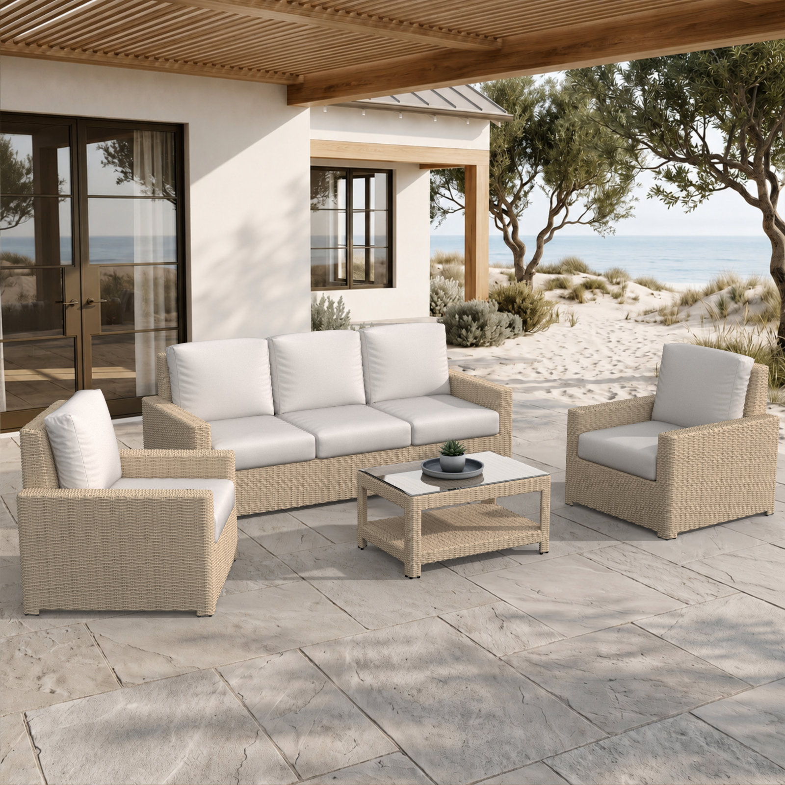 Henri 5-Person Sunbrella® Patio Seating Group, Sunbrella® Canvas Fern