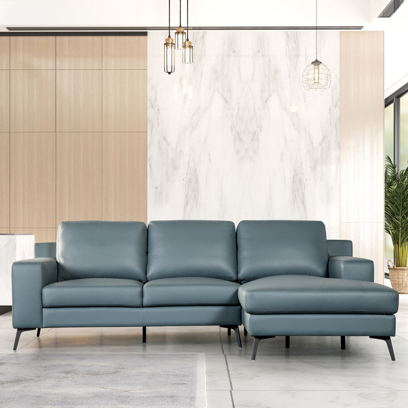 Jakoria 98" L-Shape Sectional with Chaise, Blue Leather Match, Right Hand Facing