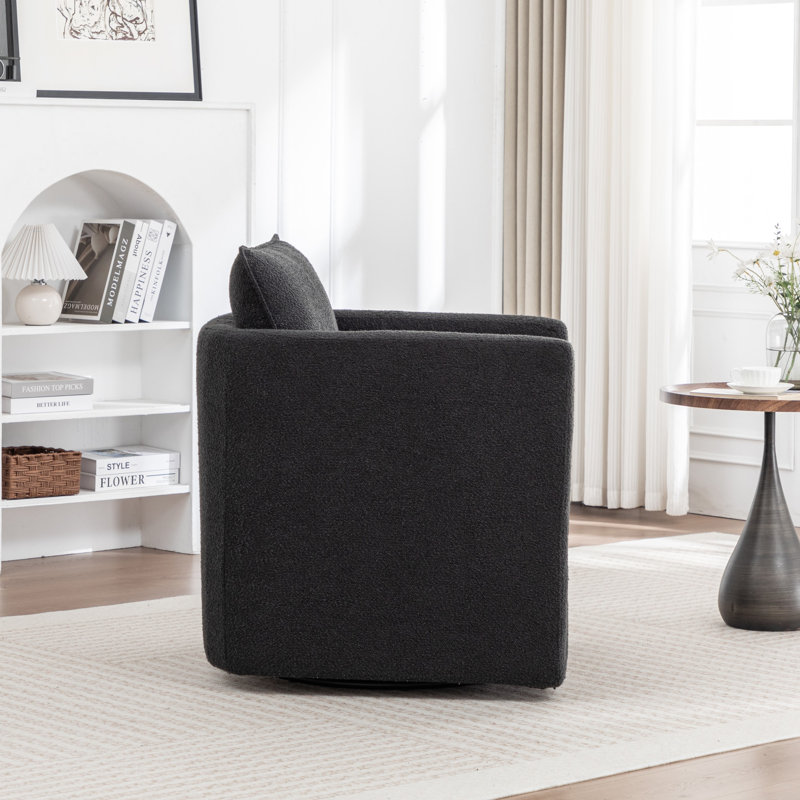 Fauteuil d'appoint pivotant, fauteuil d'appoint pivotant 360 ° moderne avec coussin et coussin, fauteuil club rembourré confortable pour le salon, la chambre à coucher, ensemble de 1, tissu noir