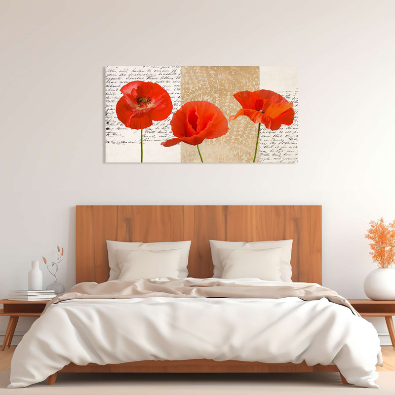 Floral Decorative Panel: Three Poppies by Elena Dolci - Wrapped Canvas Print, 50cm H x 100cm W x 4cm D