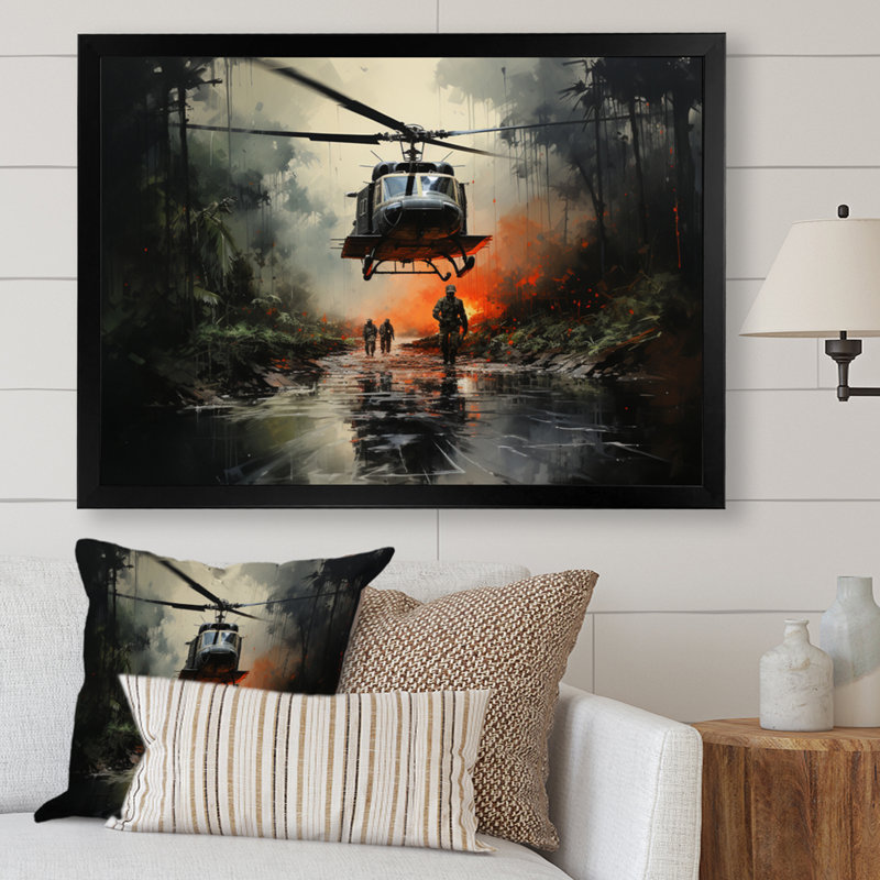 «Military Helopter In Vietnam War», reproduction sur toile, Cadre photo noir, H 12 po x l 20 po x P 1 po