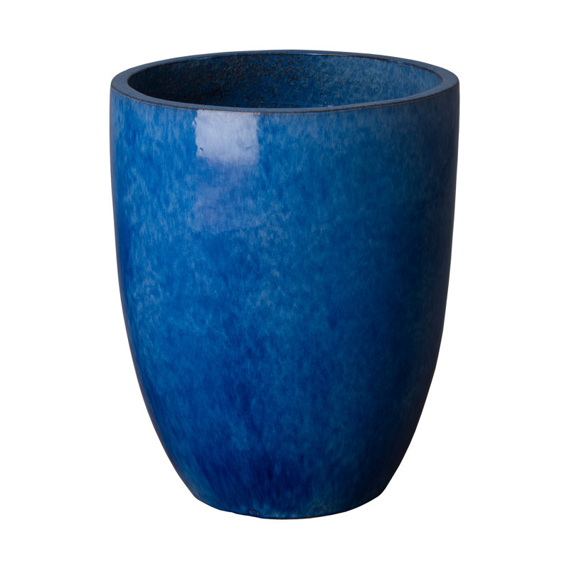 Pot à fleurs en céramique Silsbee, H 24 po x l 19 po x P 19 po, Bleu