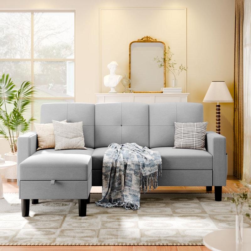 Canapé avec repose-pieds 76,4 po Azura, Mélange de lin gris clair