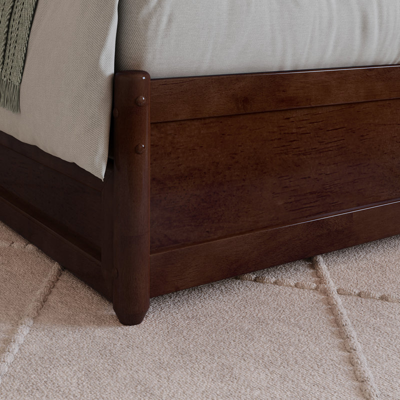 Akanthou Solid Wood Storage Bookcase Platform Bed with Footboard & Under Bed Drawers, Walnut, Full