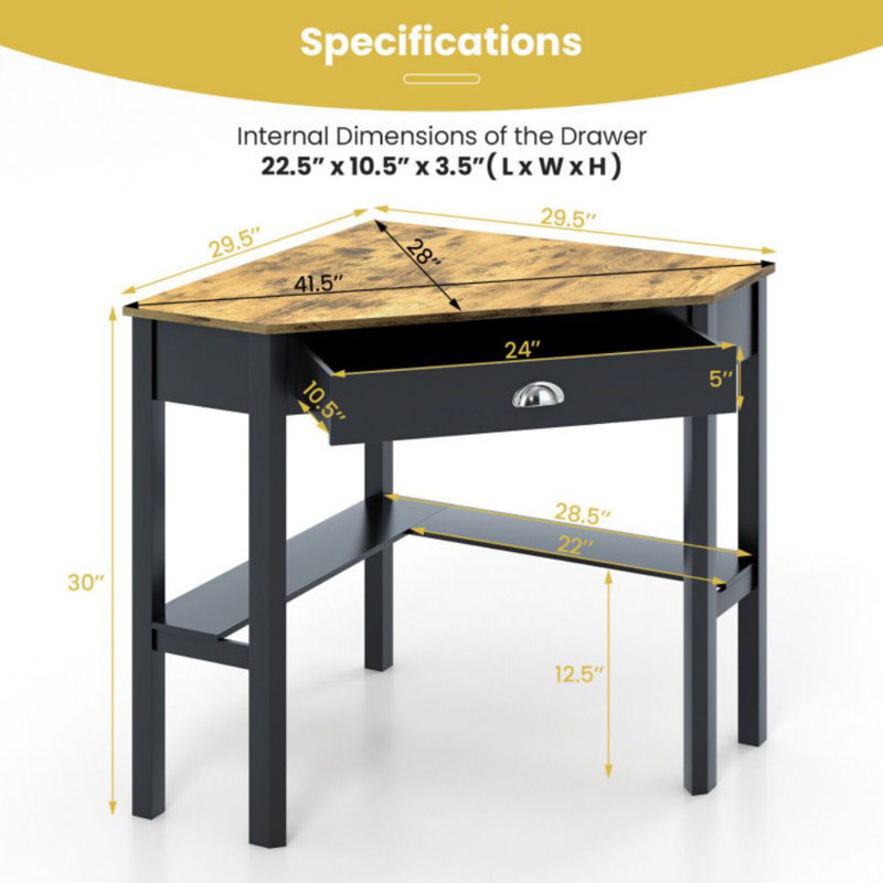 Bureau en coin Aust, Naturel/noir