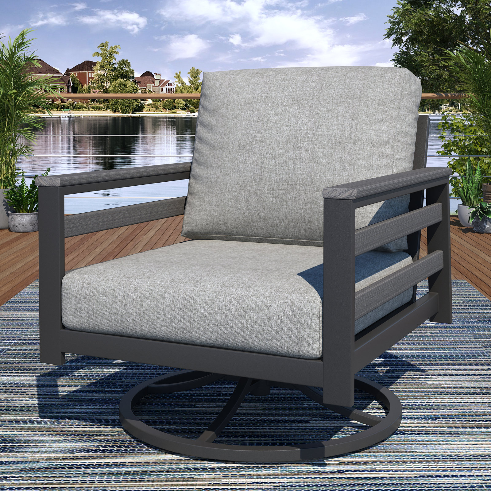 Townsend Sunbrella® Metal Swivel Patio Rocking Chair, Canvas Granite, Gray