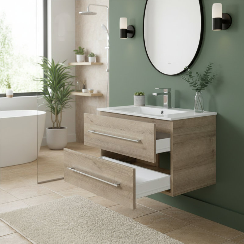Ensemble de meuble-lavabo à simple cuve 30 "avec plateau en marbre Kato, Brun