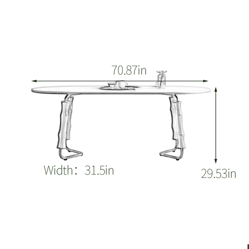 Sintered stone oval dining table, 29.53"H x 70.87"L x 31.5"W