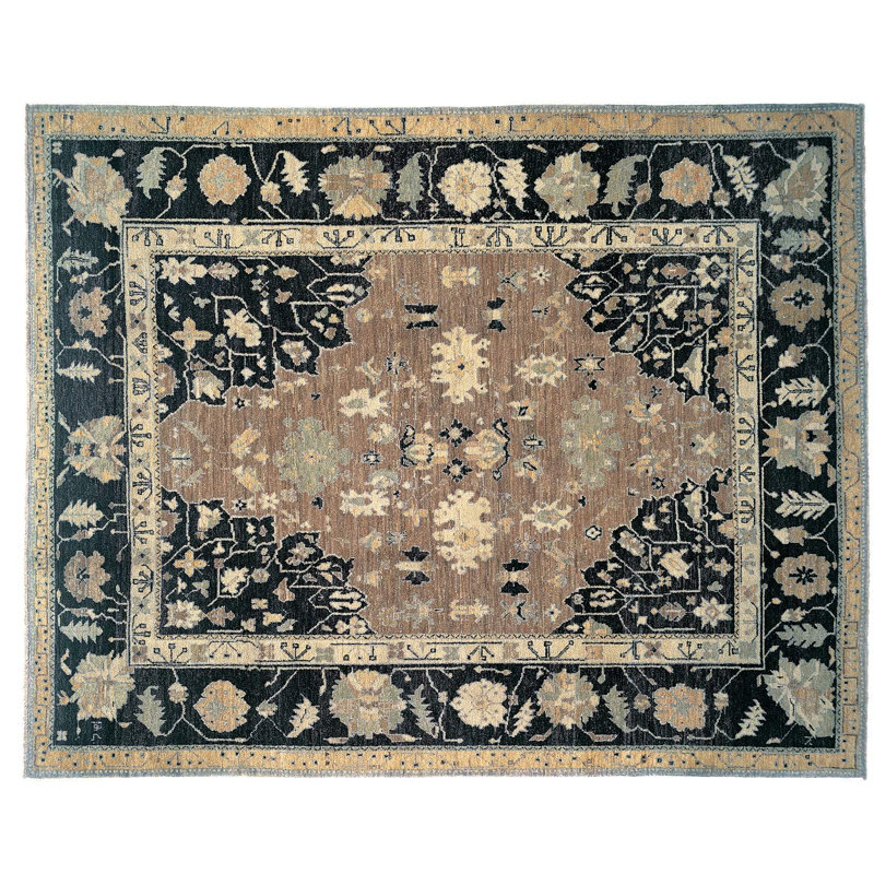 Rag Wool Oriental Area Rug in Black/Brown, Rectangle 8' x 10'