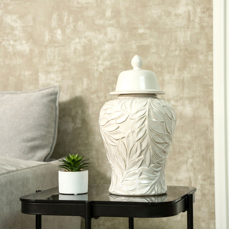 Ceramic / Porcelain Decorative Urns & Jars, 30cm H x 17.20cm W x 17.20cm D, White