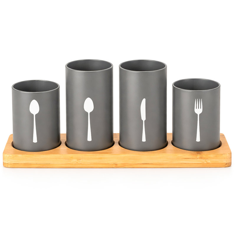 Metal Round Utensil Storage Set, Grey