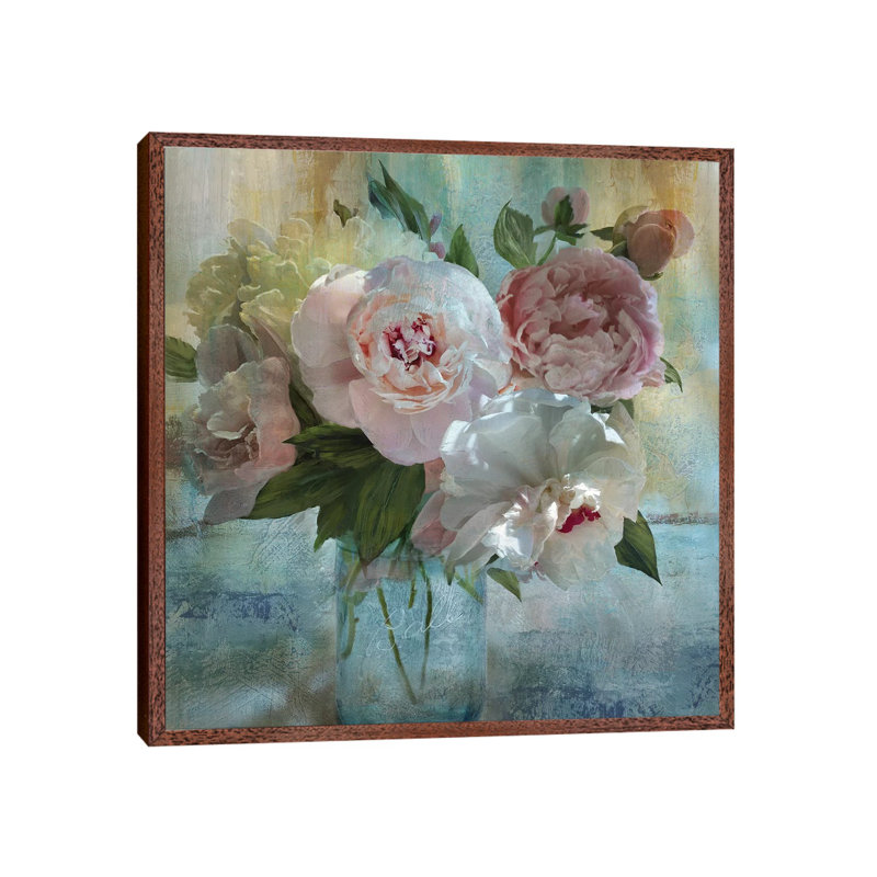 Peony Bouquet I 1 Piece Painting on Canvas, 93.98 cm H x 93.98 cm W, Classic Brown Wood Framed